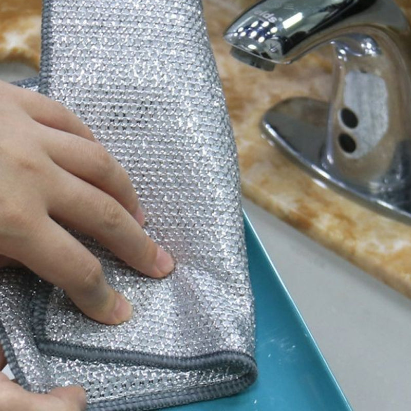 Edelstahl-Reinigungstuch für Küche - Fettentfernendes Scheuertuch - Langlebig und wiederverwendbar - Perfekt für hartnäckige Verschmutzungen - Silber