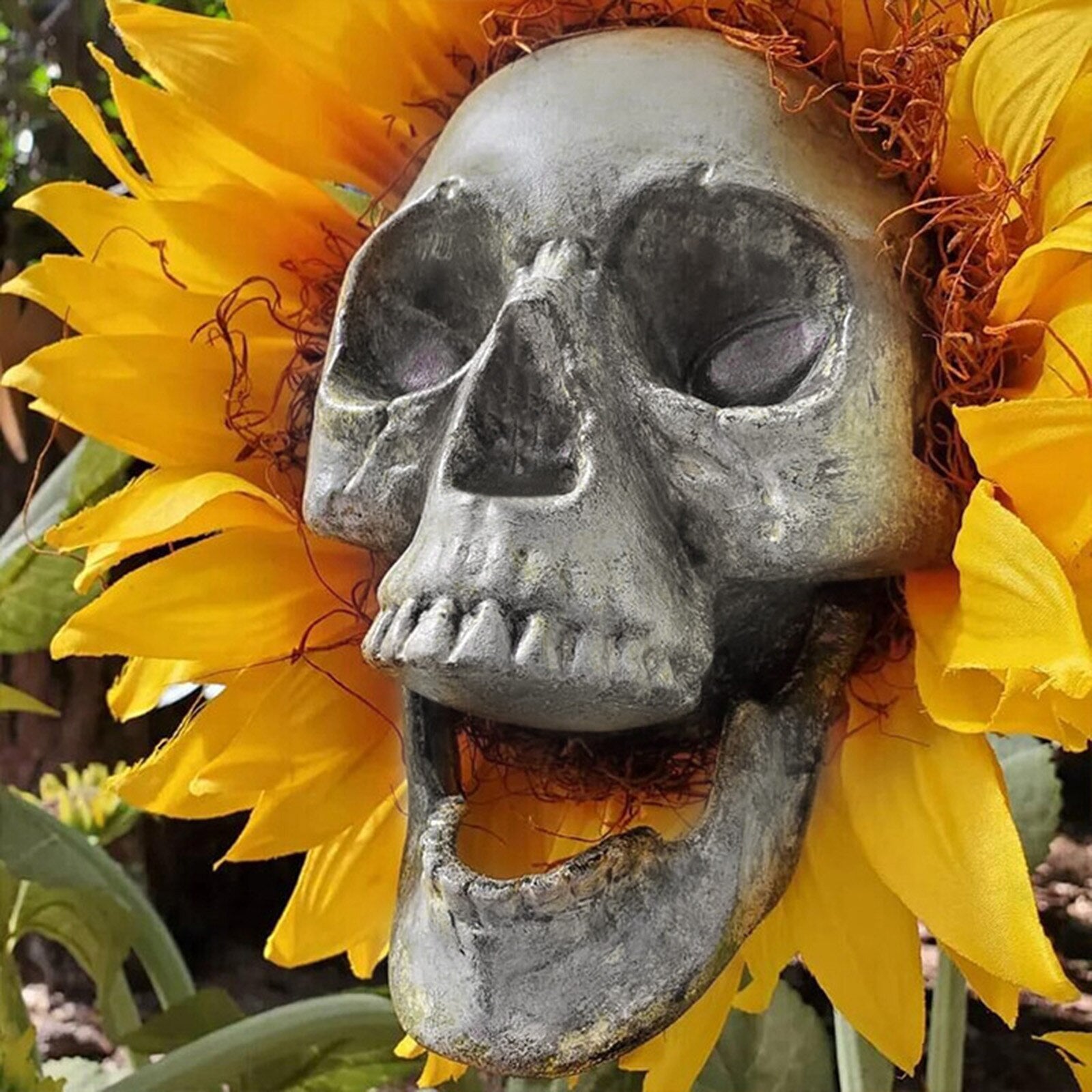 SunSkull Halloween Gartendekoration - Makabre Sonnenblume - Witterungsbeständig - Perfekt für Außenbereich