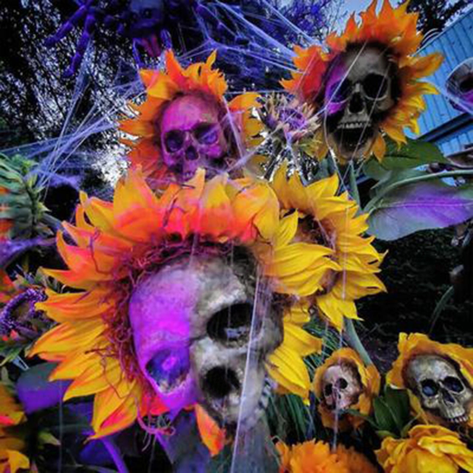 SunSkull Halloween Gartendekoration - Makabre Sonnenblume - Witterungsbeständig - Perfekt für Außenbereich