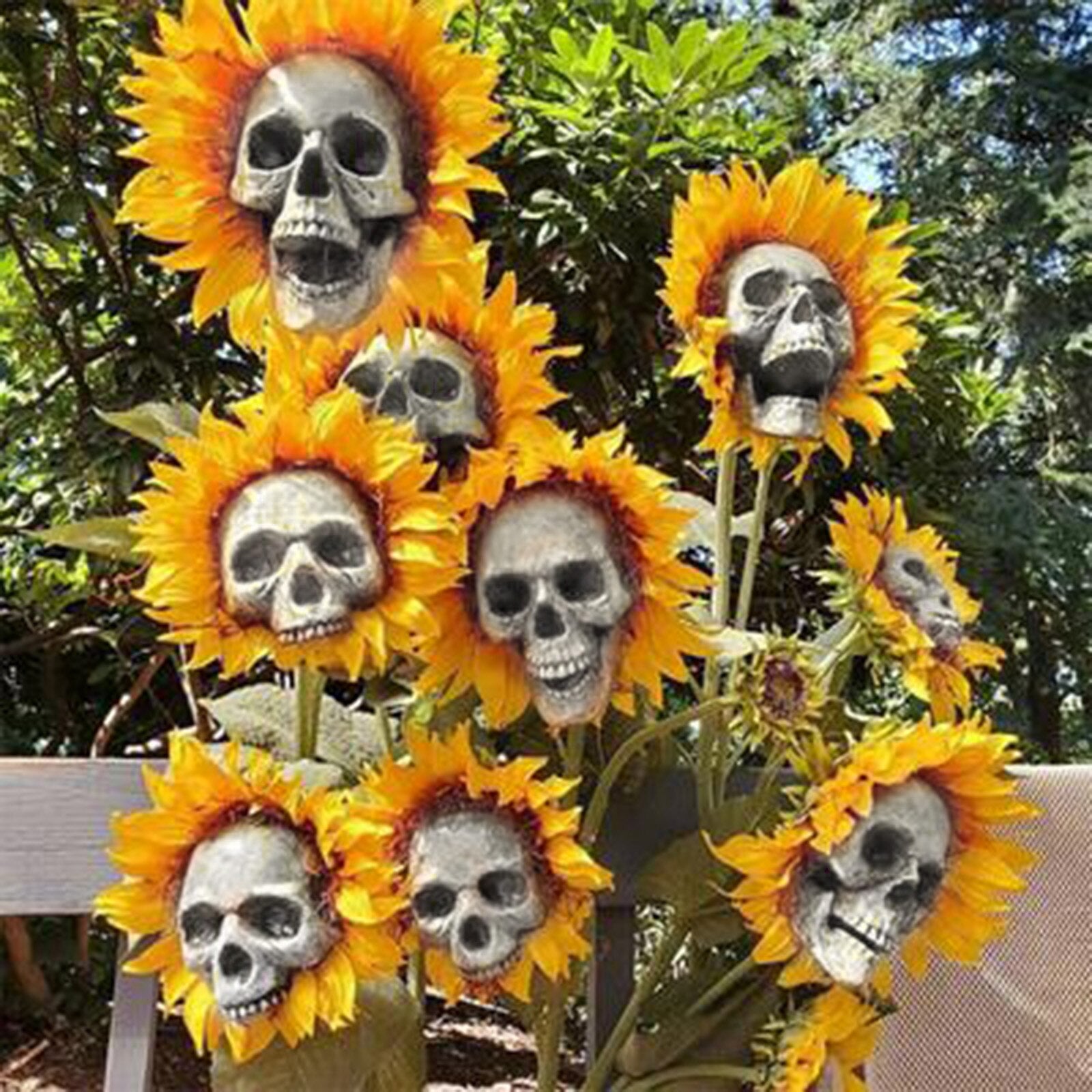SunSkull Halloween Gartendekoration - Makabre Sonnenblume - Witterungsbeständig - Perfekt für Außenbereich