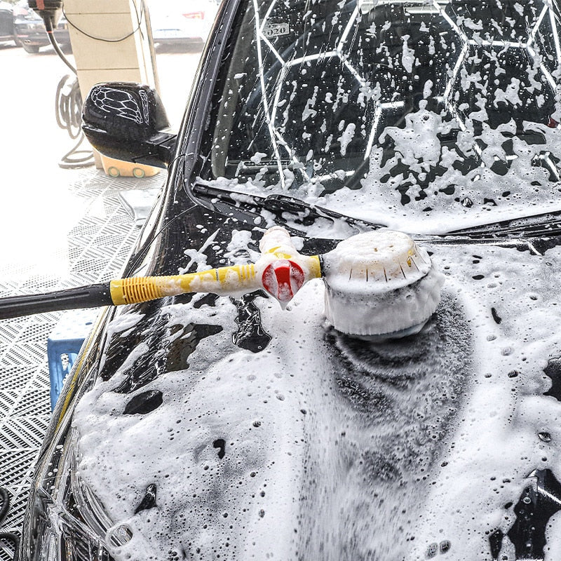 Rotierende Auto-Waschbürste - Inkl. Verlängerungsstab und Zubehör - Gründliche Reinigung für schwer erreichbare Stellen - Einfacher Anschluss an Wasserschlauch