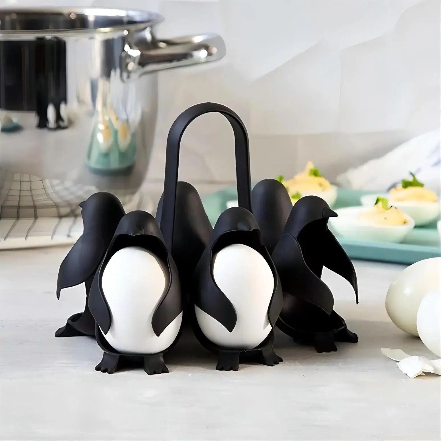 Pinguin Eierhalter ChillNest - Multifunktionaler Eierkocher & Kühlschrankaufbewahrung - Lebensmittelecht & Spülmaschinenfest