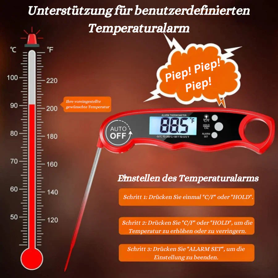 Digitales Küchenthermometer CookMaster - Perfekte Temperaturmessung für Fleisch, Grillen und Backen - Schnell und genau
