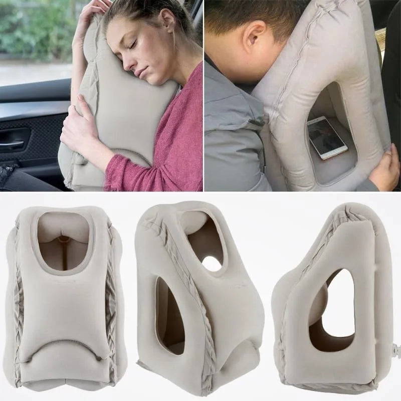 Verbessertes aufblasbares Reisekissen - Nacken- und Kopfstütze für Flugzeug, Auto und Büro, Ergonomisches Design