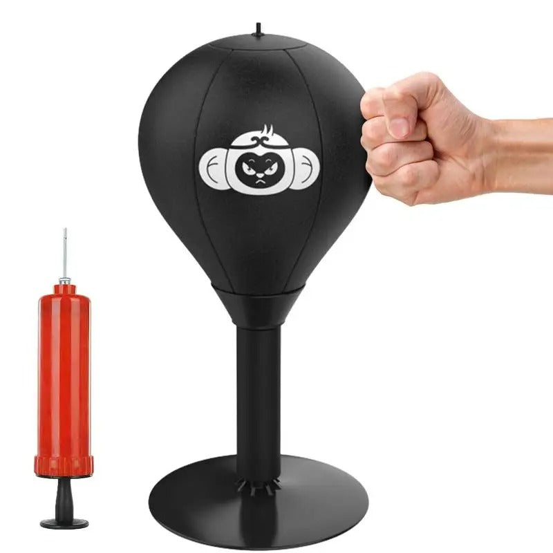 Desktop Boxball Set mit Luftpumpe - Stressabbau Punching Ball - Schlagtrainer für Büro oder Zuhause - Einstellbarer Widerstand - Schwarz