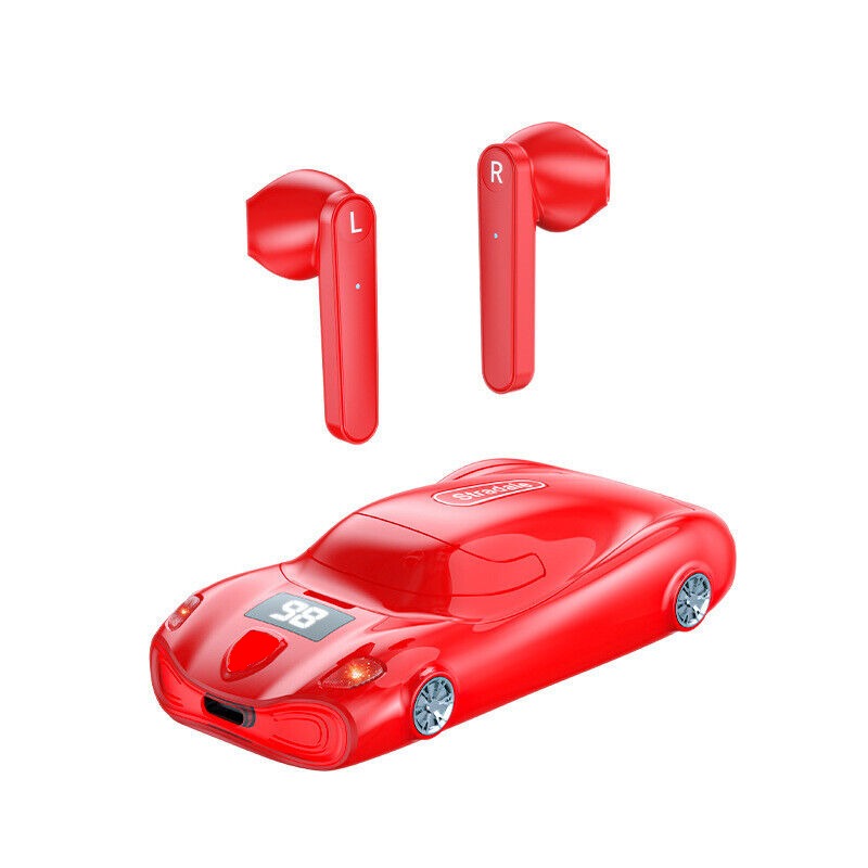 Bluetooth Kopfhörer im Auto-Design mit Ladehülle - In-Ear, Rauschunterdrückung, LED-Display
