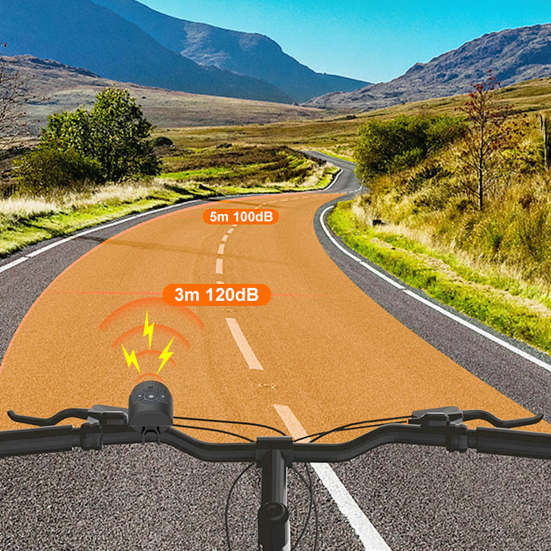 Leistungsstarke Fahrradklingel BikeBlast - 120 dB Lautstärke, 4 Sound-Modi, Anti-Diebstahl-Alarm, USB-wiederaufladbar, IP65 wasserdicht