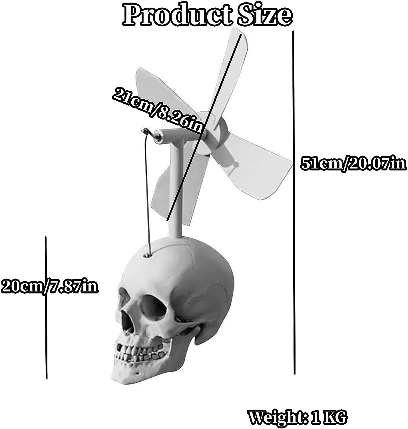 Halloween Schädel-Windspiel - Dekoratives Schädel-Propeller Design für den Außenbereich - Gruselige Gartendekoration - Windbetriebenes Horror-Accessoire